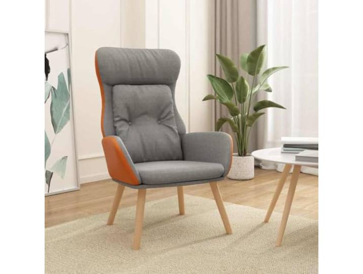 Relaxsessel Hellgrau aus Stoff und PVC, Metallrahmen, Holz Dicke Polsterung, Armlehnen, stabile Konstruktion, modernes Design, für Wohnzimmer