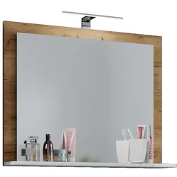 VCM VCB10 Mini Spiegelschrank Bad , Badespiegel mit 1 Regal Honig-Eiche dekor/weiß.