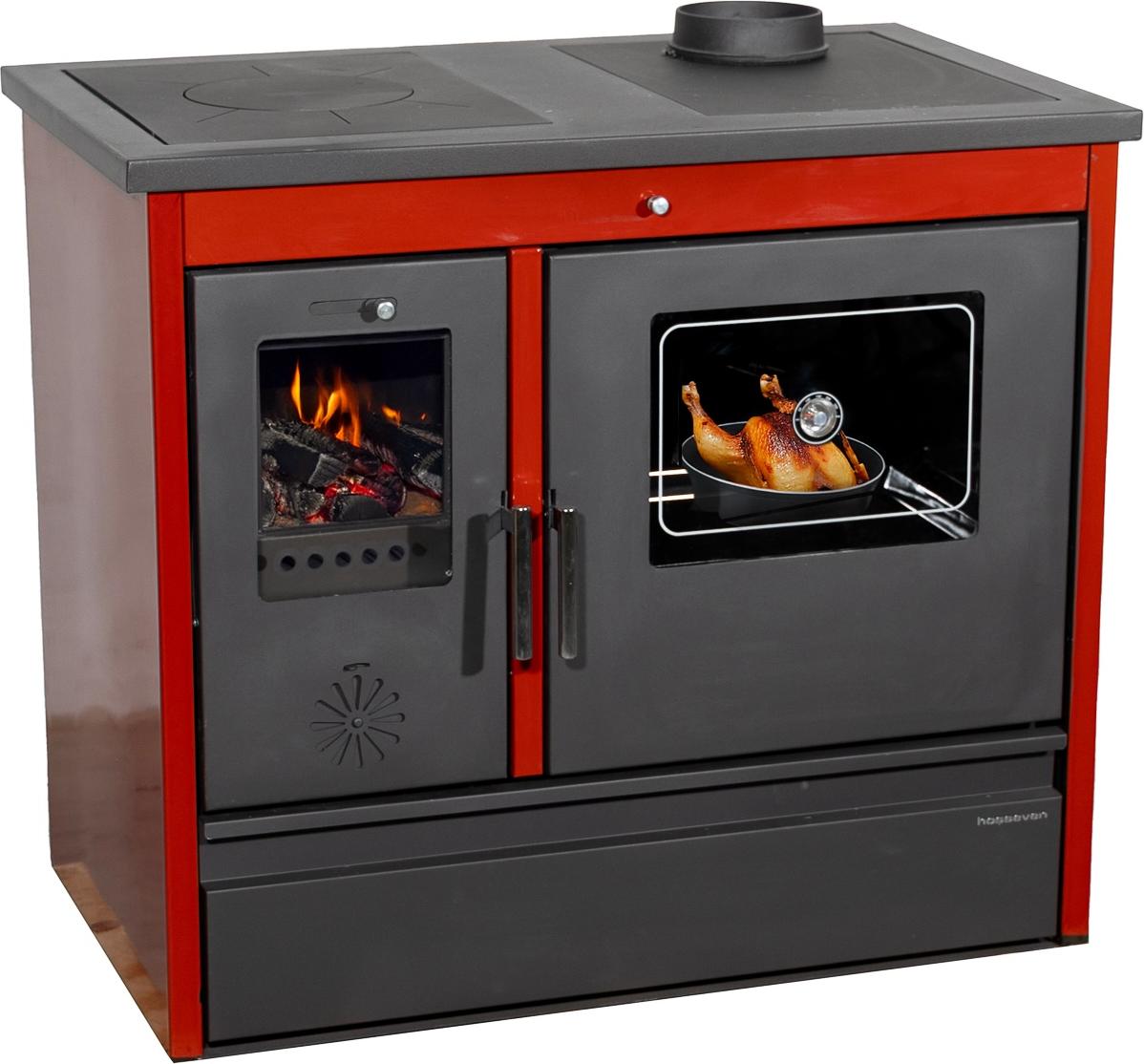 Kaminofen mit Backfach und Herdplatte 4050 Lotus Classic Rot Holzofen 11 kW Holz Ofen Mehrfachbelegung Kamin Heizofen Küchenherd