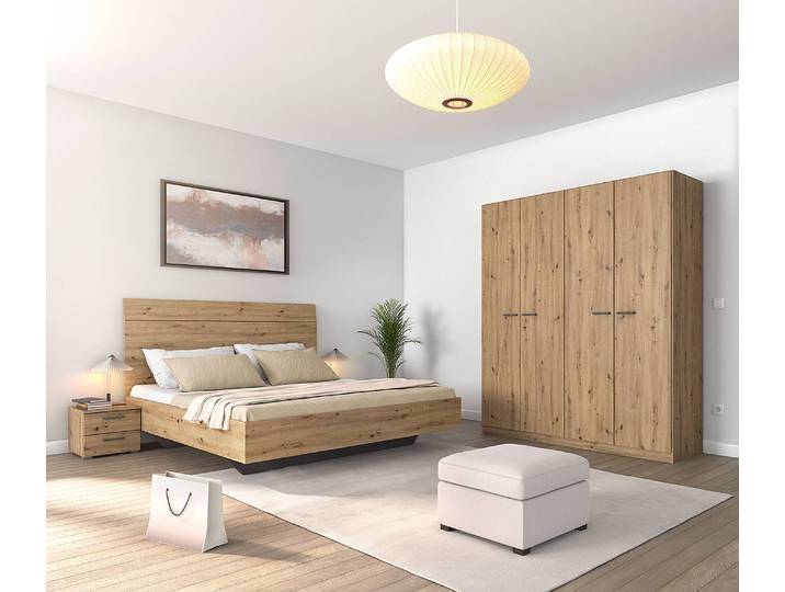 Chambre avec lit 160 cm 181cm Marron/Imitation chêne Artisan