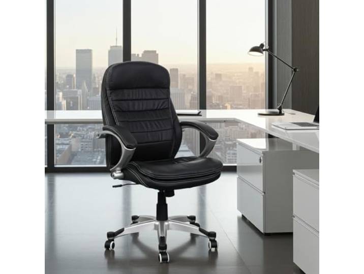 Jet-Line® Bürostuhl Rom, Schwarz, Leder Drehstuhl mit Rollen, Sessel, Büroausstattung