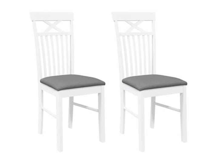 Todiikf Esszimmerstühle 2er Set Weiß Massivholz Stuhl mit Kissen Ergonomische Küchenstühle aus Gummibaumholz mit grauem Schaumstoffkissen für Esszimmer und Wohnzimmer.