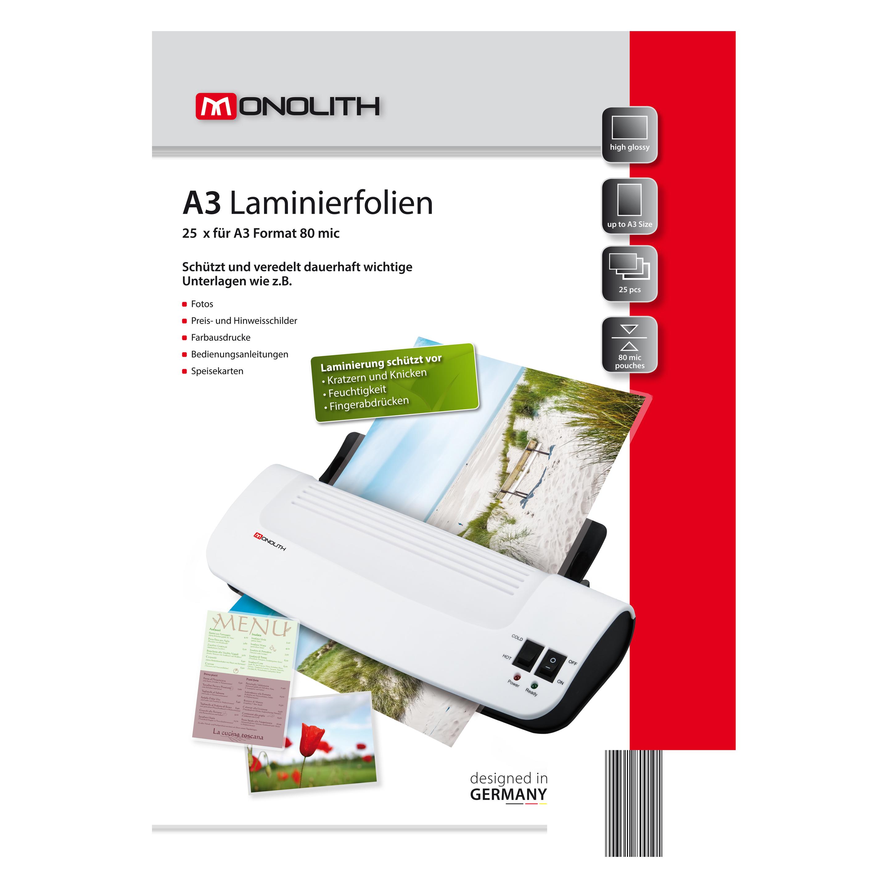 Monolith Laminierfolien A3 25er 80µ hochglänzend (A3, 25 Stk., 80 µm) (32827994)