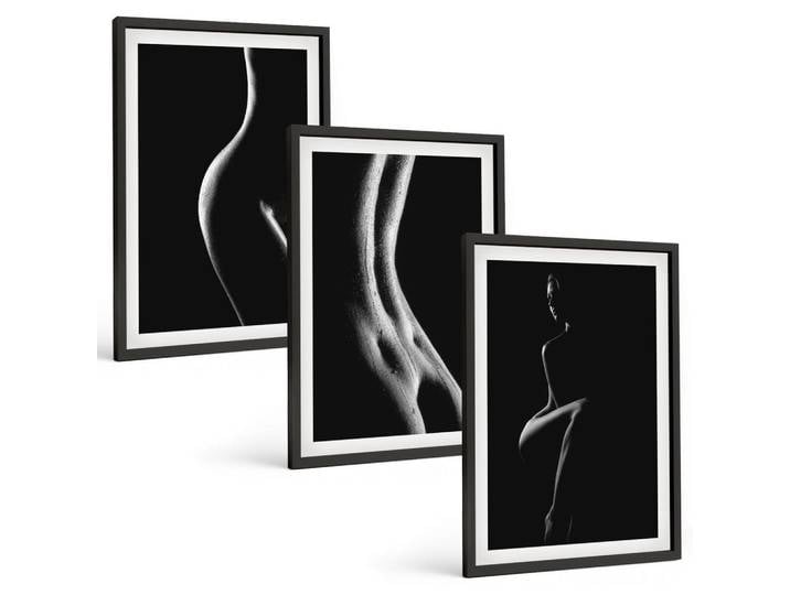 Tulup Bilder SET 3er Set - 40x60 cm Schwarzer Rahmen - Schwarz-weiße weibliche Silhouetten, Kunststoff, Rechteckig, 40x60 cm, Fotografie, Bilder & Rahmen, Bilder