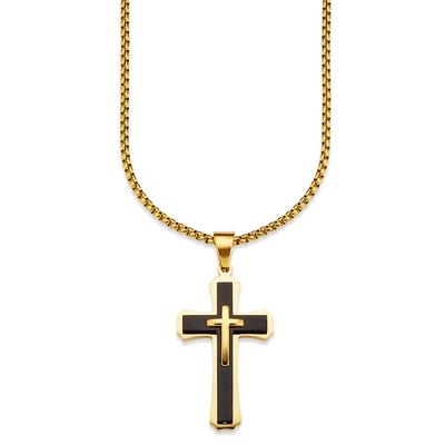 Kette mit Anhänger BRUNO BANANI "Schmuck Geschenk Halskette Kreuz Venezianerkette", schwarz (gelbgoldfarben, schwarz), Halsketten, Herren, Edelstahl, L: 55 B: 3mm, B:3mm