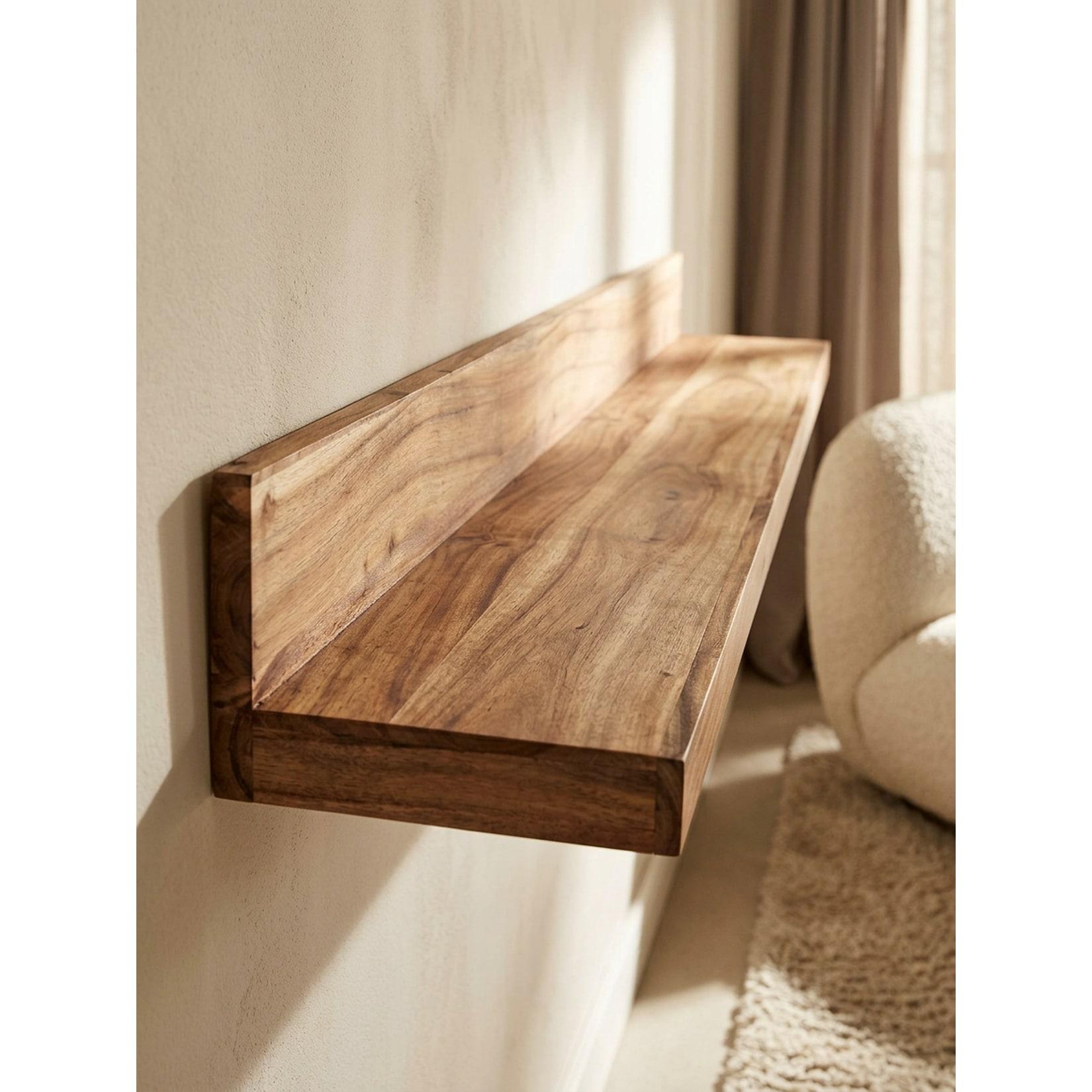 Wandregal MUMBAI Massivholz Hängend Landhausstil, Akazie 160x24x17 cm