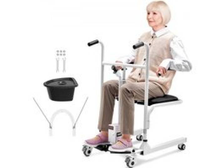 VEVOR Fauteuil Roulant Élévateur Patient, Siège Divisé 180°, Fauteuil Transfert Patients Électrique, Charge 100 kg, Bassin de Lit, Roulettes Pivotantes Verrouillables, pour Personnes Âgées Handicapées