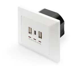 DIGITUS Steckdose 2x USB, 1x USB Type C 5V 3.1A, Eingang: AC250V 50HZ,RAL 9003