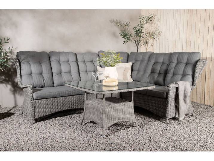 Garten Loungeset Samui – aus Aluminium & Polyrattan mit Glas-Couchtisch - Grau - Luxusbetten24