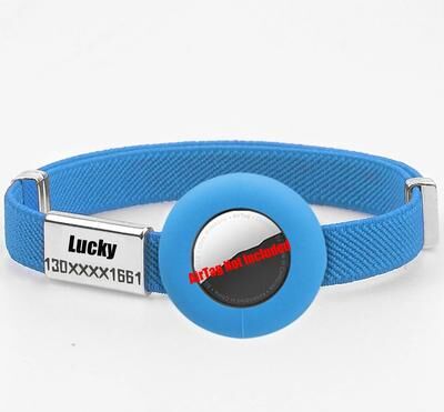 Uplift Essentials Fashion Airtag Cat Collar With Elastic Safety And Customized ID Tag blue
