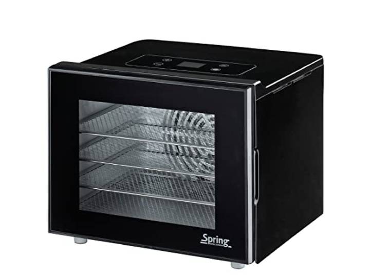 Spring Dörrautomat Basic 30, 4 Dörrgitter, 35–70 °C, 24h-Timer Horizontales Dörrsystem, geräuscharmer Betrieb, Sichtfenster, rutschfeste Füße, kompakte Maße 30×25,5×21 cm