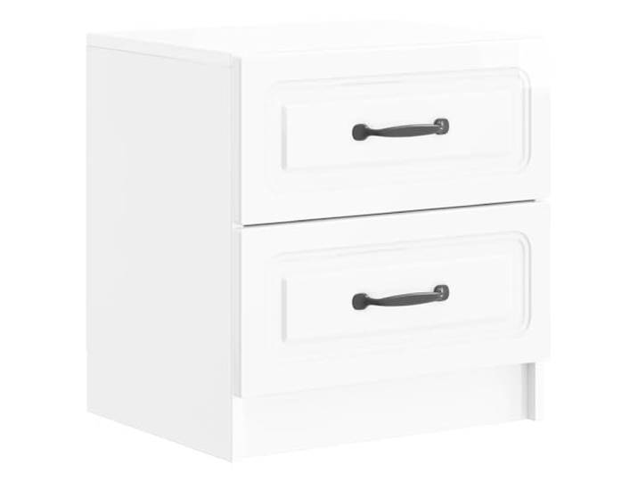 KDVXBCQJH Nachttisch Hochglanz Weiß 43x34,5x44,5cm mit 2 Schubladen Kompakter Nachtschrank für das Schlafzimmer mit 2 schicken Schubladen und schwarzen Griffen für geordnete Utensilien.