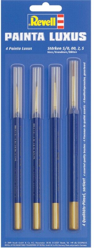 4 Pinceaux en poils de martre taille 5/0, 00, 2, 5 - Revell