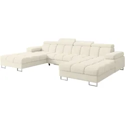 WOHNLANDSCHAFT mit Schlaffunktion und Bettkasten COMA U2 345x203x79 Creme Velours