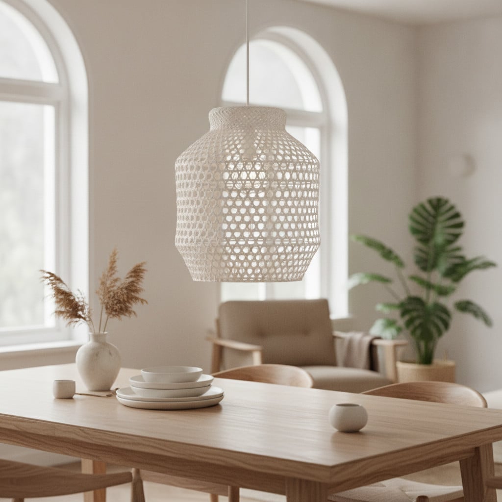 Lyora Witte hanglamp Mia van rattan en bamboe, Ø 35 cm