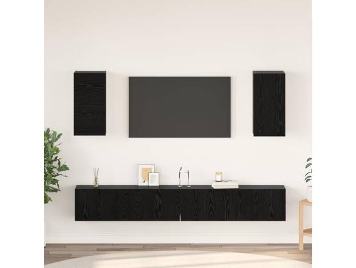 HEFZGDB Wand TV Schrank mit Regal und Tür 6 Stück Schwarz Eiche Holzwerkstoff Modulare Aufbewahrung Rustikales Design Stauraum