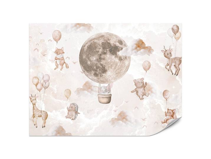 FOTOTAPETE für Kinderzimmer Mond Ballons Bär Rehkitz Giraffe Wolken 200x140