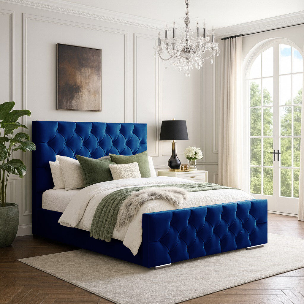 Mercer41 Bollman Upholstered Velvet Bed Marine Super King (6')