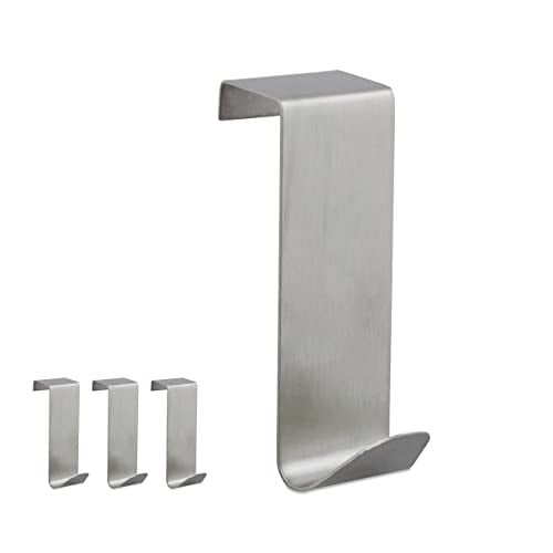 Relaxdays Deurhaken RVS Set van 4 Stuks, Zilver, Waterdicht