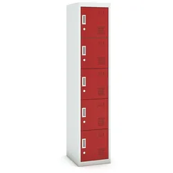 Schließfachschrank S3, 5 Fächer, 1800 x 380 x 450 mm, zerlegt, Zylinderschloss, rote Tür