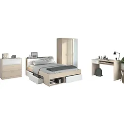 JUGENDZIMMER Set Kleiderschrank Kommode Schreibtisch Bett 140 cm
