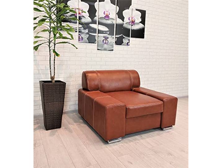 Quattro Meble Echtleder Sessel London Leder Rindsleder Wohnzimmer Fernsehsessel Hotel Loungesessel Leder Antique Tabac mit Ziernähten, Tabac Braun, 105 cm