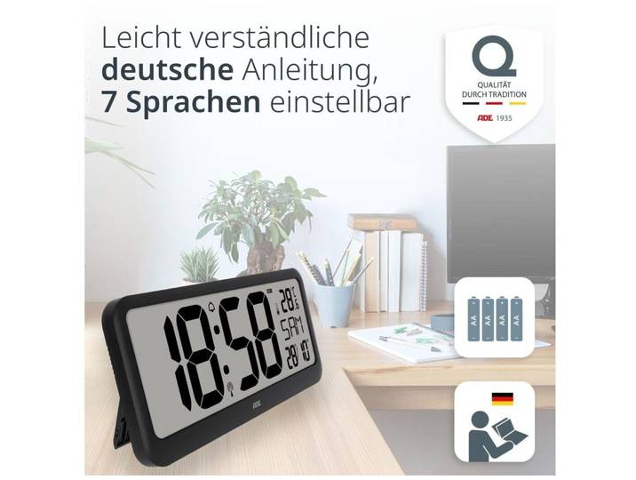 Funkuhr ADE Schwarz Acrylnitril-Butadien-Styrol (ABS) Quadratisch B 37.1 cm