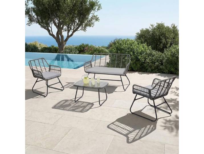 Salon de jardin extérieur RIVIERA pour 4 personnes coloris noir et gris résistant aux intempéries