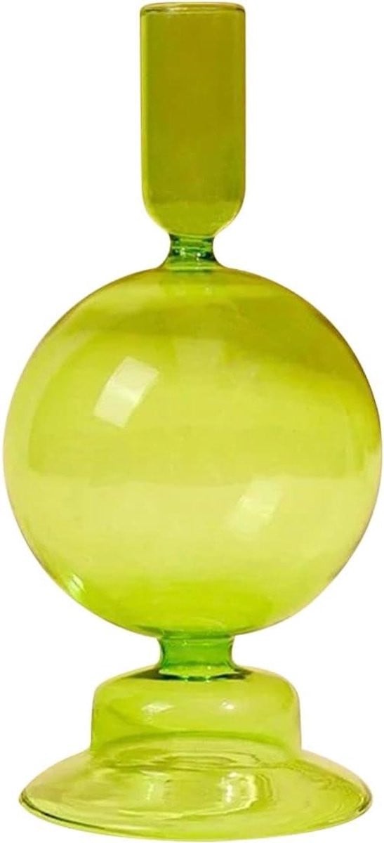 Elegante Glazen Kaarsenstandaard in Groen - 9 x 18 cm