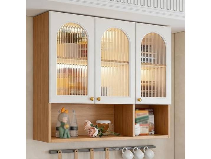 Stilvoller Wandschrank Aus Holz, 60 Cm Großer Weißer Badezimmerschrank Mit Tür Und Regal(100cm)