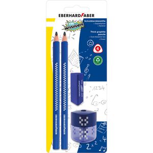 Eberhard-Faber Schreibset TRI Winner, 510099, 4-teilig, Bleistift 2B, Radiergummi und Spitzer