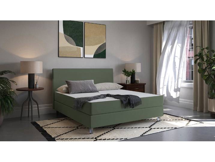 BRUNO Boxspringbett Premium 200x200cm in Grün Matratzen-Härtegrad: Links H2 / Rechts H2 mehrfach ausgezeichnet in Design & Qualität