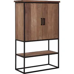 Schrank Beam aus Teakholz, Industrial Design mit 2 Türen, Natur, Metallgestell, 90x40x140 cm