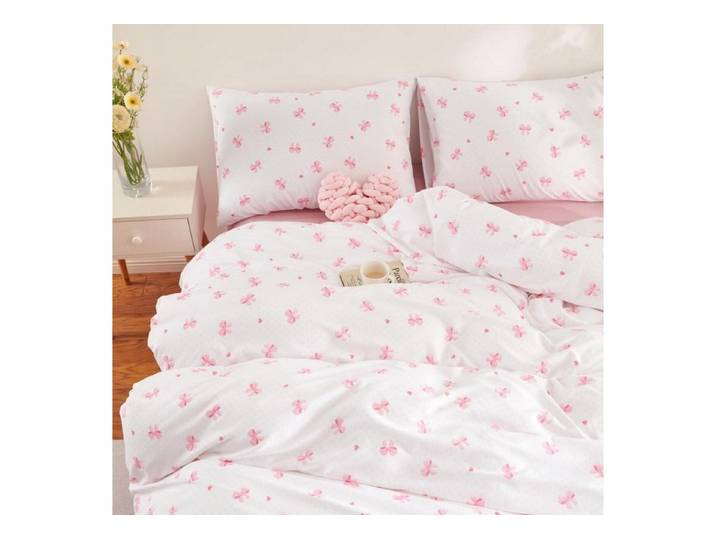 LuxusKollektion Kinderbettwäsche Bettwäsche 220x240 Weiß Herzen Schleifen