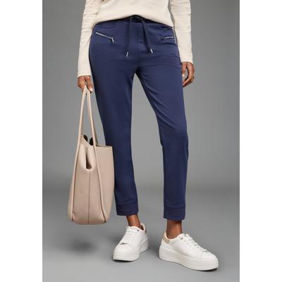 Jerseyhose BRUNO BANANI, Damen, Gr. 44, N-Gr, blau (navy), Milano Rib, Obermaterial: 76% Polyester, 20% Viskose, 4% Elasthan, unifarben, figurbetont knöchellang, Hosen Jerseyhose, knöchellang, aus elastischem Milano Rib, schmale Beinform