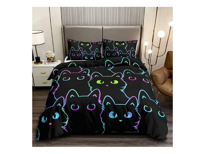 LuxusKollektion Kinderbettwäsche Kinder Bettwäsche Set Katze 135x200cm bunt