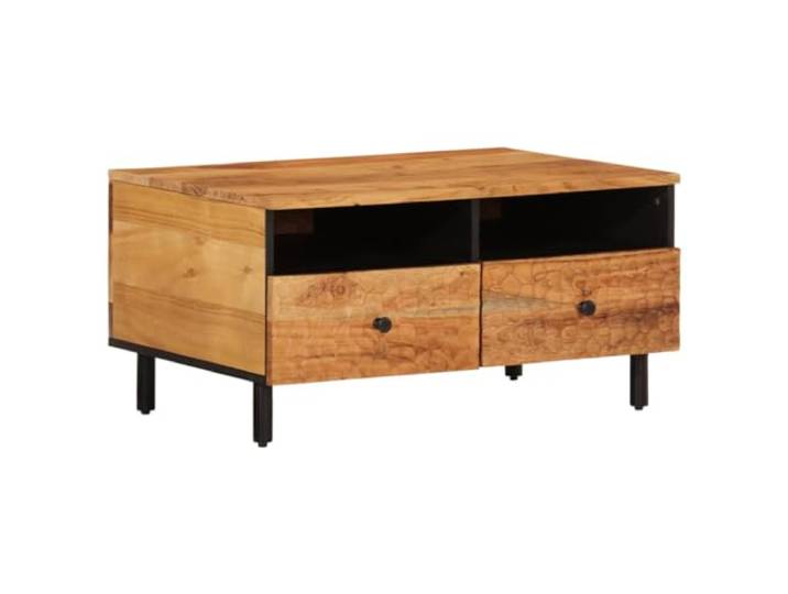 fsahslih Couchtisch Massivholz Akazie Sofatisch 80x54x40 cm Holztisch Stilvoller Wohnzimmertisch aus Akazie mit robusten Metallbeinen und praktischem Stauraum fuer Medien und Dekoartikel.