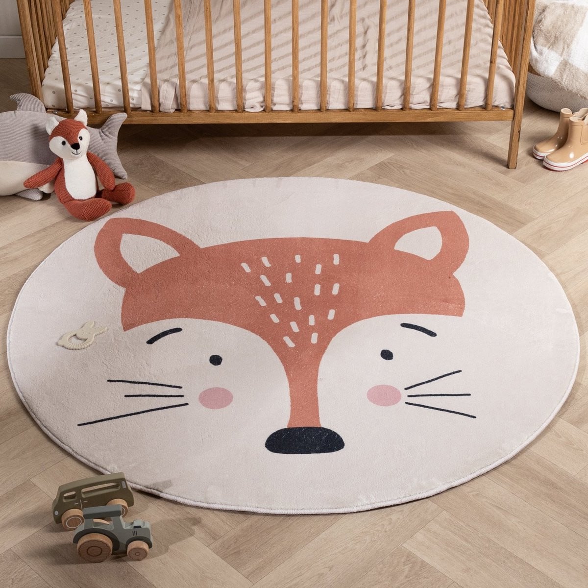 Sammy Fox Little Olly Rond wasbaar kindervloerkleed - Oranje - Ø 120 cm