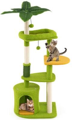 Costway Cute Cat Tree for Adult Cats Multi-level Kitty Tower-Green