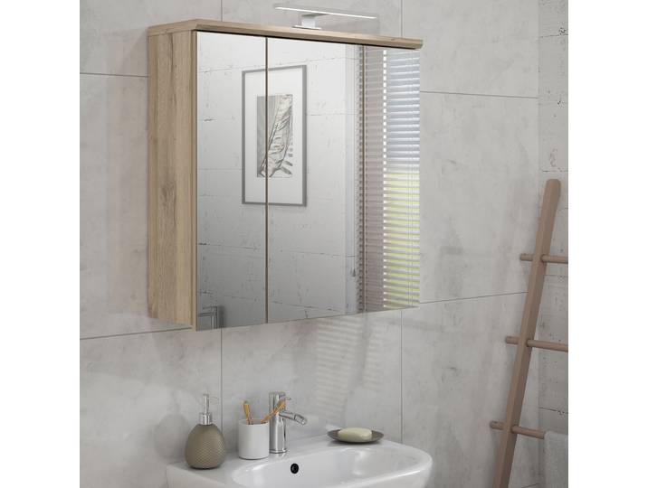 Beleuchteter Spiegelschrank 69 x 69 x 21cm Braun/Weiß