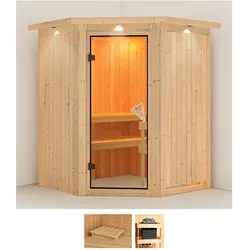 Sauna KARIBU "Larin", beige (naturbelassen), ohne Ofen, (ohne Ofen), Saunen, ohne Ofen