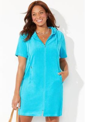 Plus Size Women's Alana Terry Cover Up Hoodie by Swimsuits For All in Crystal Blue (Size 34/36)