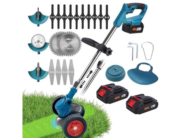 Tondeuse à gazon électrique sans fil avec 2 batteries, coupe-herbe portatif, longueur réglable, outil de jardinage électrique
