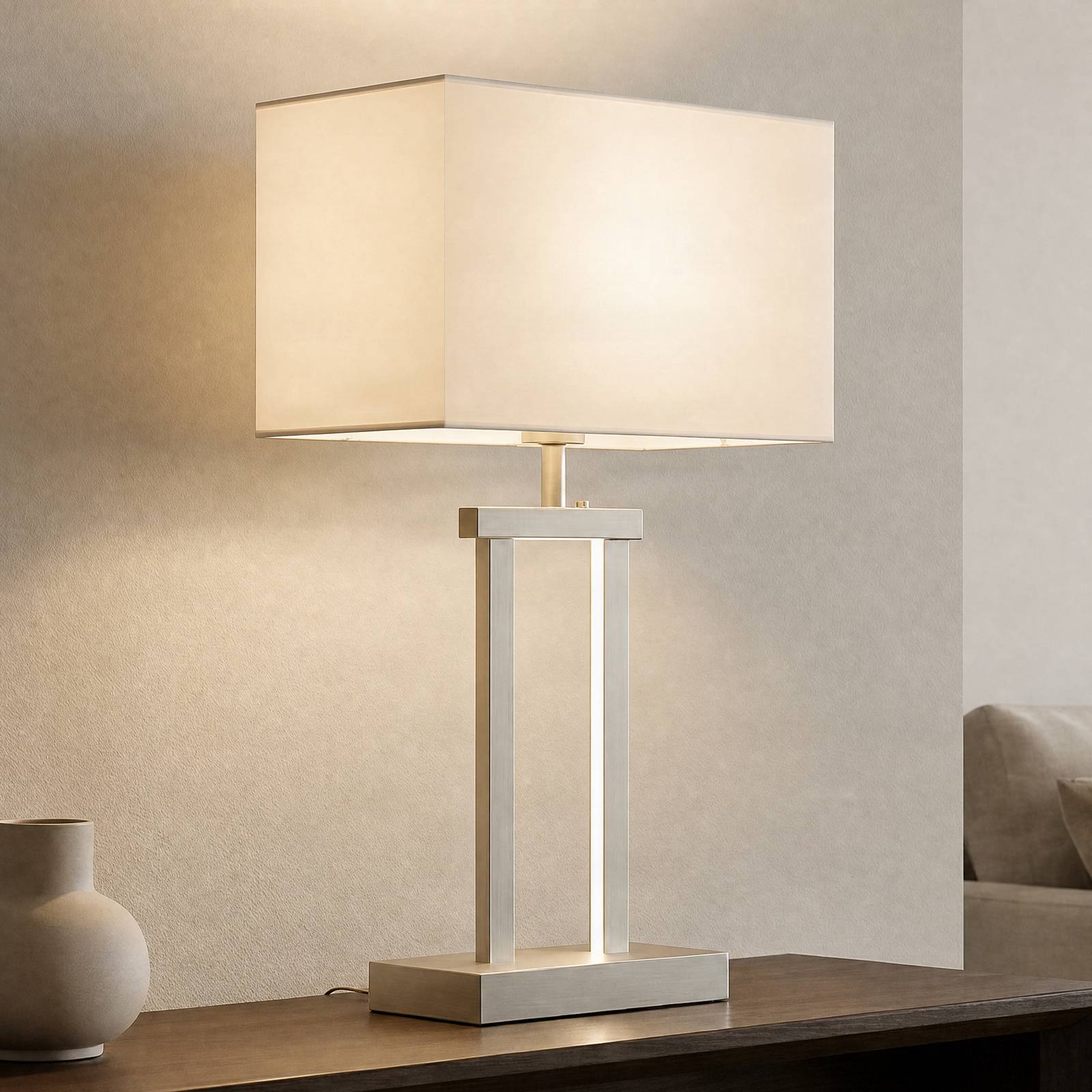Table Lamp Sigurd Lindby, dimmable, Alu / grey / zinc, Living / Dining Room, Textile / fabric / silk, Modern, Table Lamp