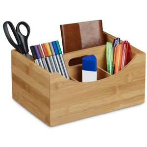 Relaxdays Tisch-Organizer 10020543 Bambus, Holz, 4 Fächer, braun