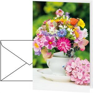 Böttcher-AG Grußkarten Blumenstrauß in Tasse, 115 x 170mm, Klappkarte mit Umschlag