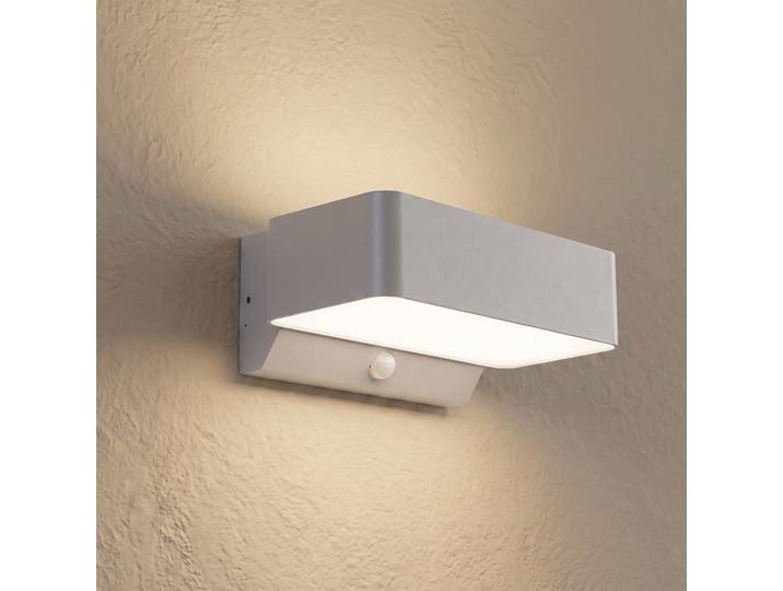 Applique d'extérieur LED Fando, argent mat, avec capteur, IP44 - Lucande - Aluminium - Angulaire