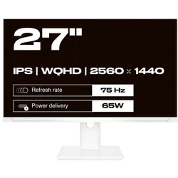 Japannext 68,5cm JN-IPS270WQHD75F-C65W-HSP-W HDMI/DP WQHD (2560 x 1440 Pixel, 27"), Monitor, Weiss