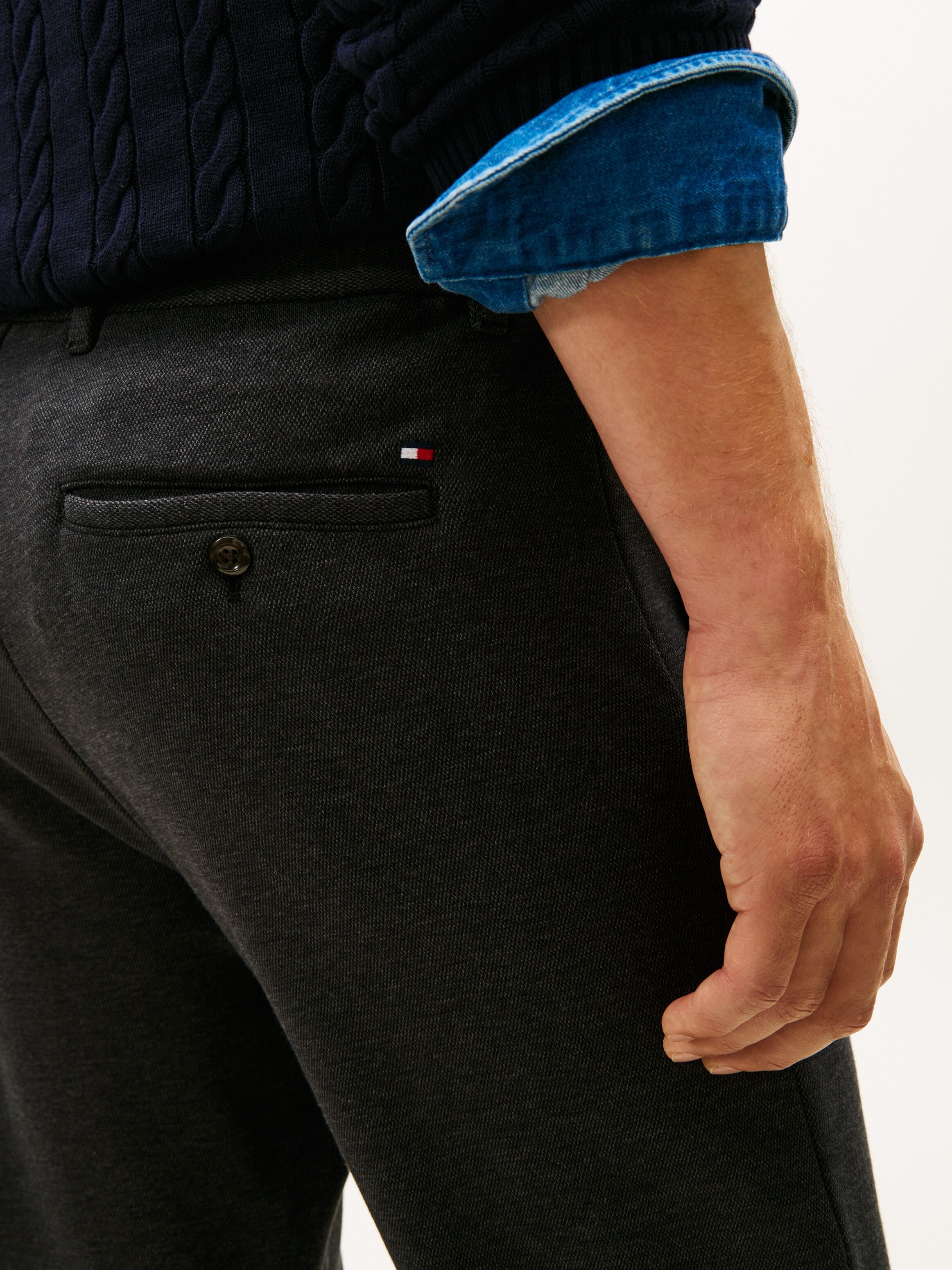Stoffhose TOMMY HILFIGER "HARLEM TWO TONE", Herren, Gr. 34, Länge 32, grau (hydrogen grau), Web, Obermaterial: 100% Baumwolle, lang, Hosen Stoffhose, Pique, tapered fit