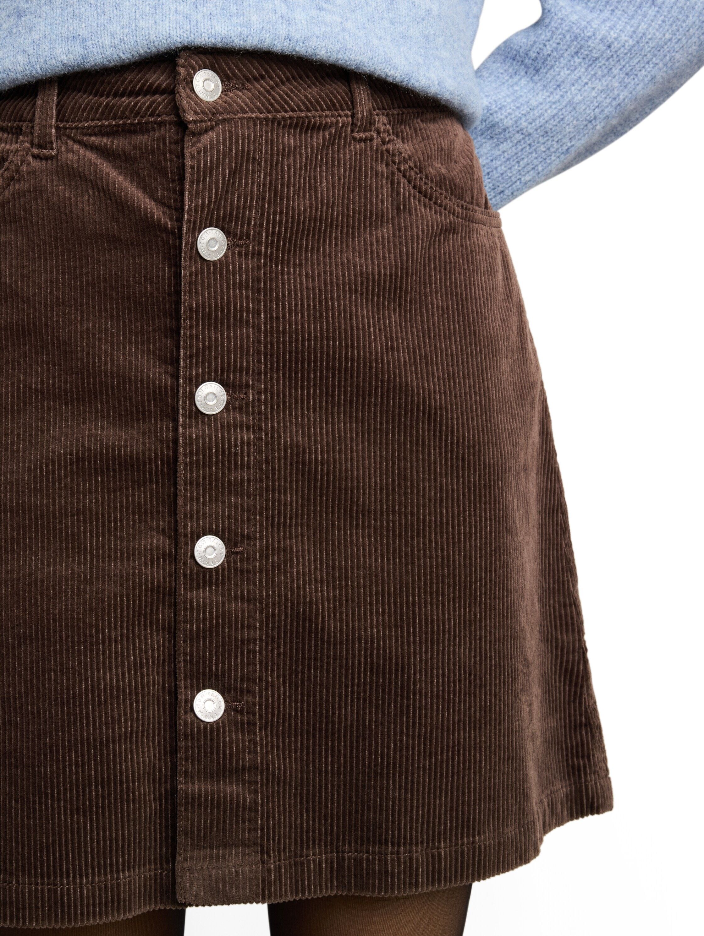Minirock TOM TAILOR DENIM, Damen, Gr. M, braun (cool schwarz braun), Web, Obermaterial: 88% Baumwolle, 11% Polyester, 1% Elasthan, unifarben, regular fit kurz, Röcke Minirock, mit Taschen cool schwarz braun M